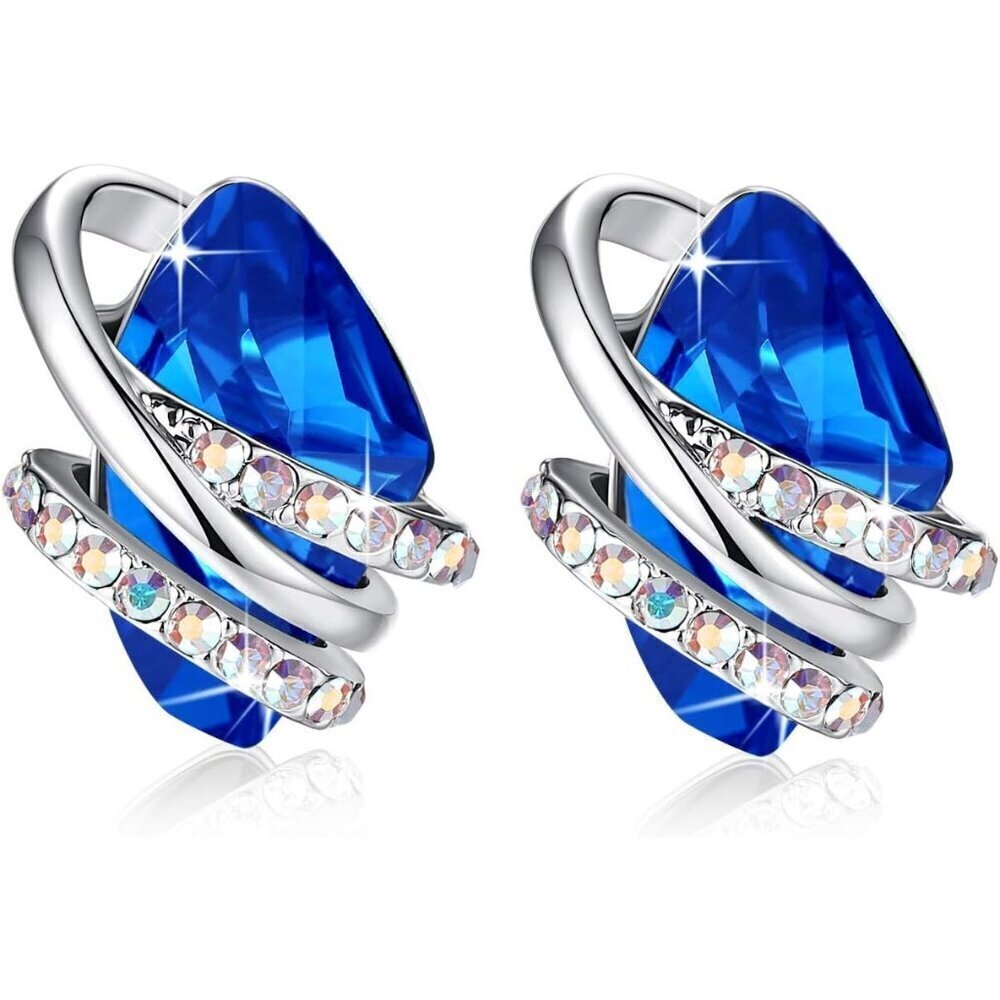 Women's Dark Blue Leafael Wish Charm Birthstone Crystal Earrings Jewellery
